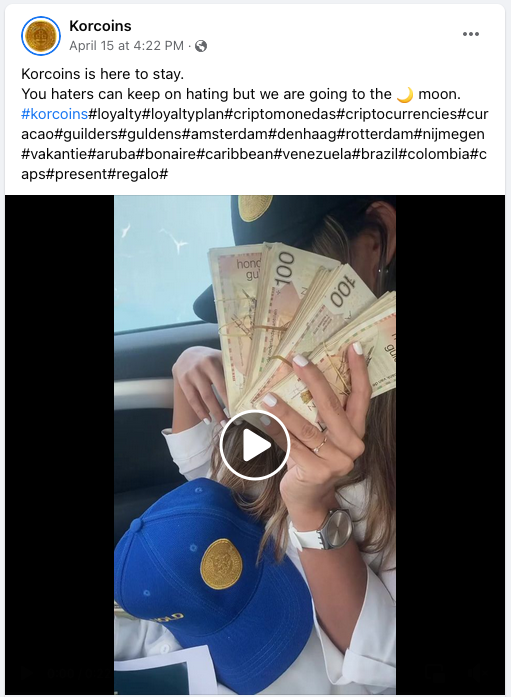 Korcoin facebook scam post cash